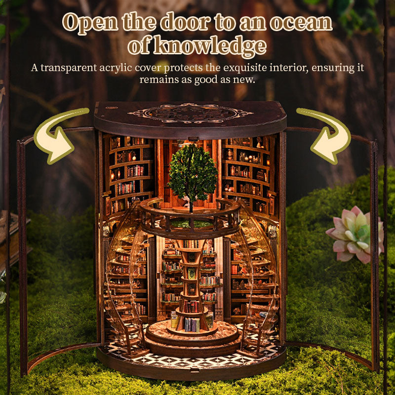 Book Nook Bookend - Wooden Miniature Building Kit with Lights