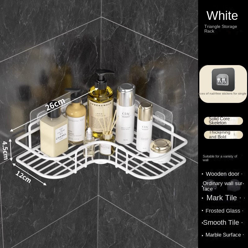 Bathroom Storage Rack Toilet Washroom Wall-Mounted Hole-Free Multi-Functional Iron Mesh Long Strip Organizer 