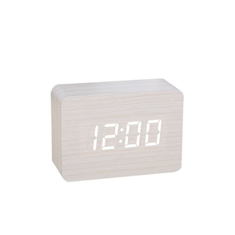Wooden Digital Alarm Clock LED - Voice-activated Alarm Clock with Date and Temperature