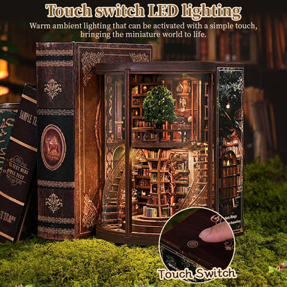 Book Nook Bookend - Wooden Miniature Building Kit with Lights