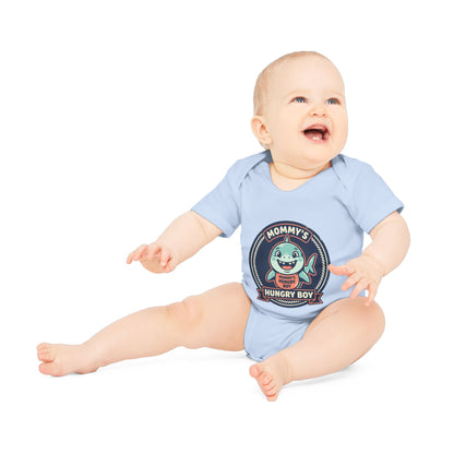 Baby Bodysuit – “Mommy’s Hungry Boy” Cute Shark Organic Short-Sleeve Onesie