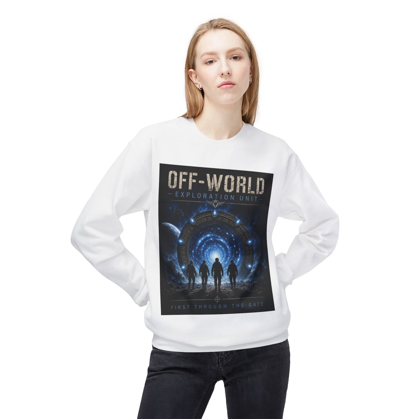 Off-World Exploration Unit Sweatshirt | Sci-Fi Crewneck | Space Explorer Sweater | First Through The Gate | Gift for Science Fiction Fans