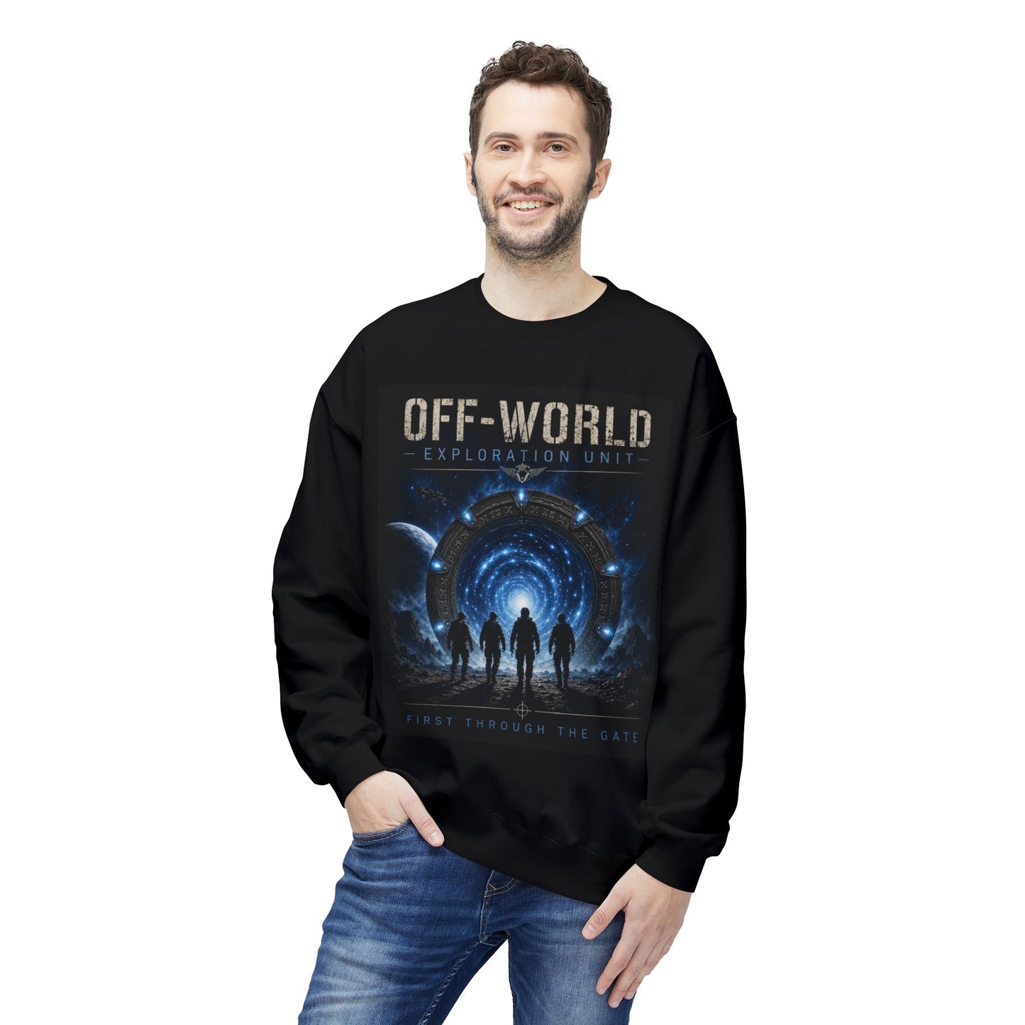 Off-World Exploration Unit Sweatshirt | Sci-Fi Crewneck | Space Explorer Sweater | First Through The Gate | Gift for Science Fiction Fans