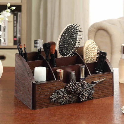 Walnut Storage Box Retro Elegant Rotating Cosmetic Skincare Vanity Desktop Organizer Shelf