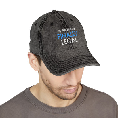 Vintage Embroidered Cap — “Finally Legal” 21st Birthday Hat