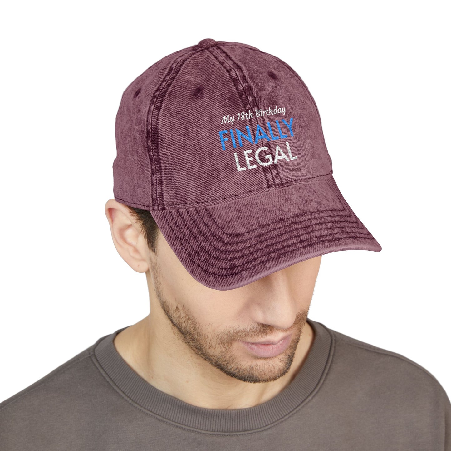 Vintage Embroidered Cap — “Finally Legal” 21st Birthday Hat