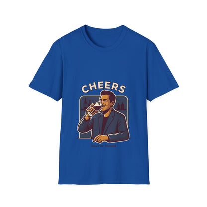 Cheers T-Shirt — Vintage Man Raising Glass "Savor the Moment" Graphic Tee