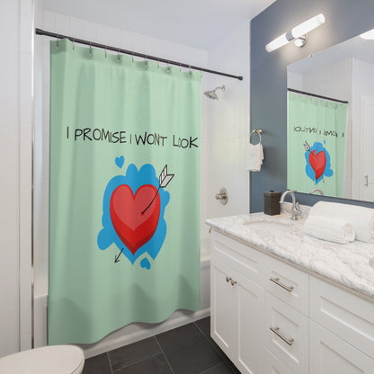 I Promise I Won't Look Heart Shower Curtain — Cute Romantic Bathroom Decor