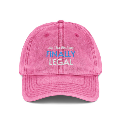 Vintage Embroidered Cap — “Finally Legal” 21st Birthday Hat