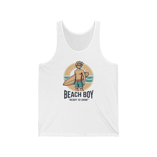 Beach Boy Tank Top — Retro Surf Graphic "Ready to Shine"