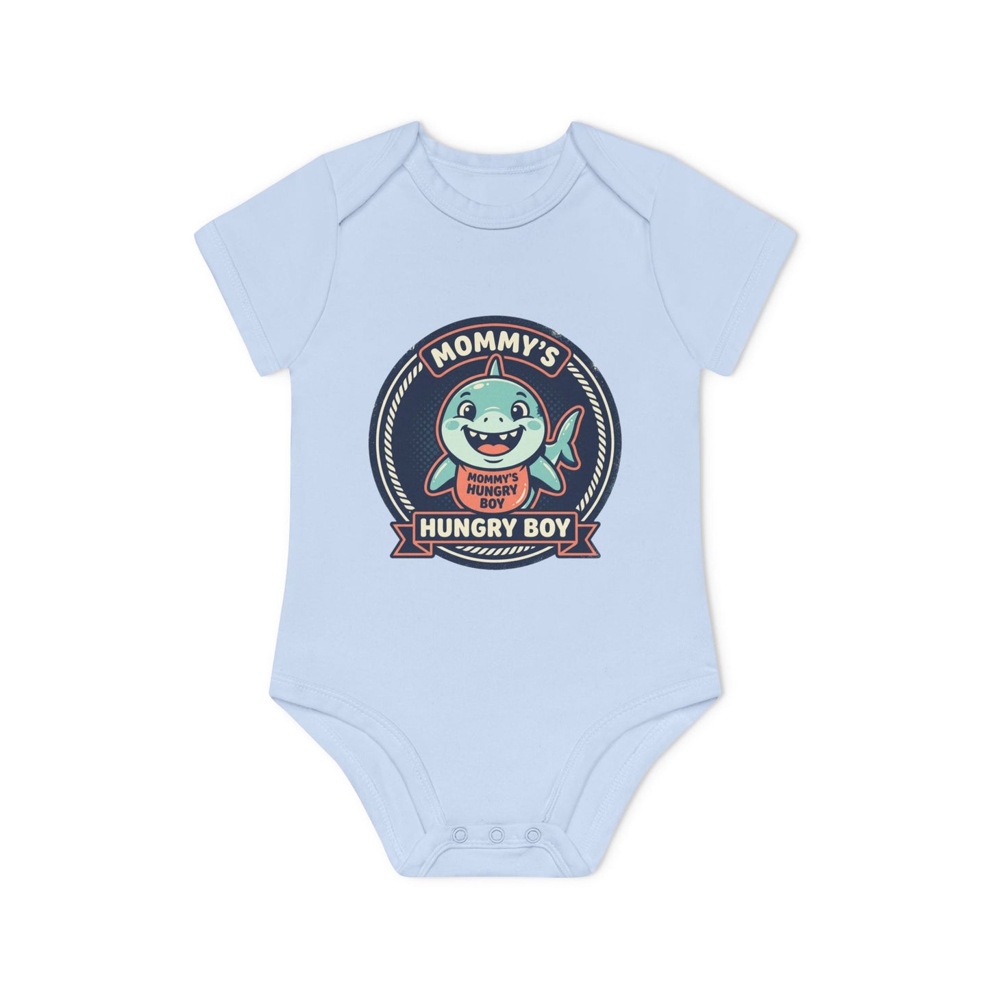 Baby Bodysuit – “Mommy’s Hungry Boy” Cute Shark Organic Short-Sleeve Onesie
