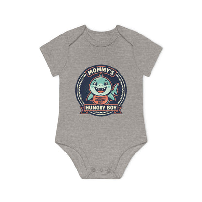 Baby Bodysuit – “Mommy’s Hungry Boy” Cute Shark Organic Short-Sleeve Onesie