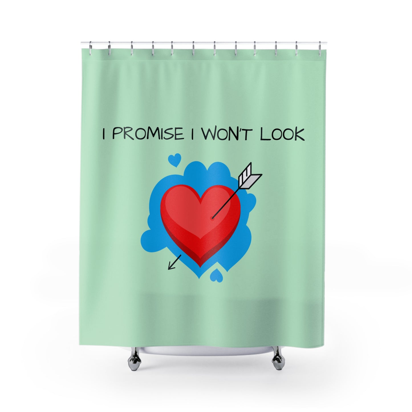 I Promise I Won't Look Heart Shower Curtain — Cute Romantic Bathroom Decor