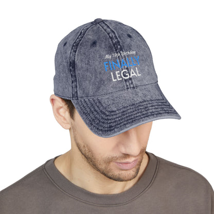 Vintage Embroidered Cap — “Finally Legal” 21st Birthday Hat