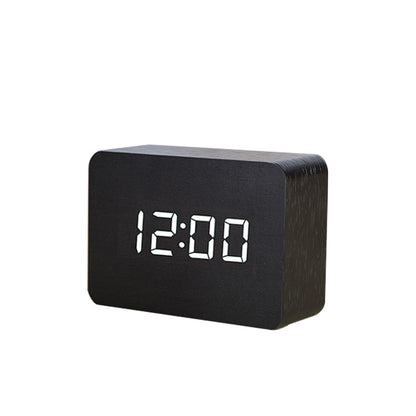 Wooden Digital Alarm Clock LED - Voice-activated Alarm Clock with Date and Temperature