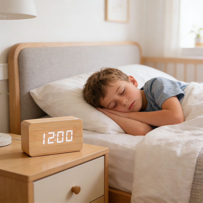 Wooden Digital Alarm Clock LED - Voice-activated Alarm Clock with Date and Temperature