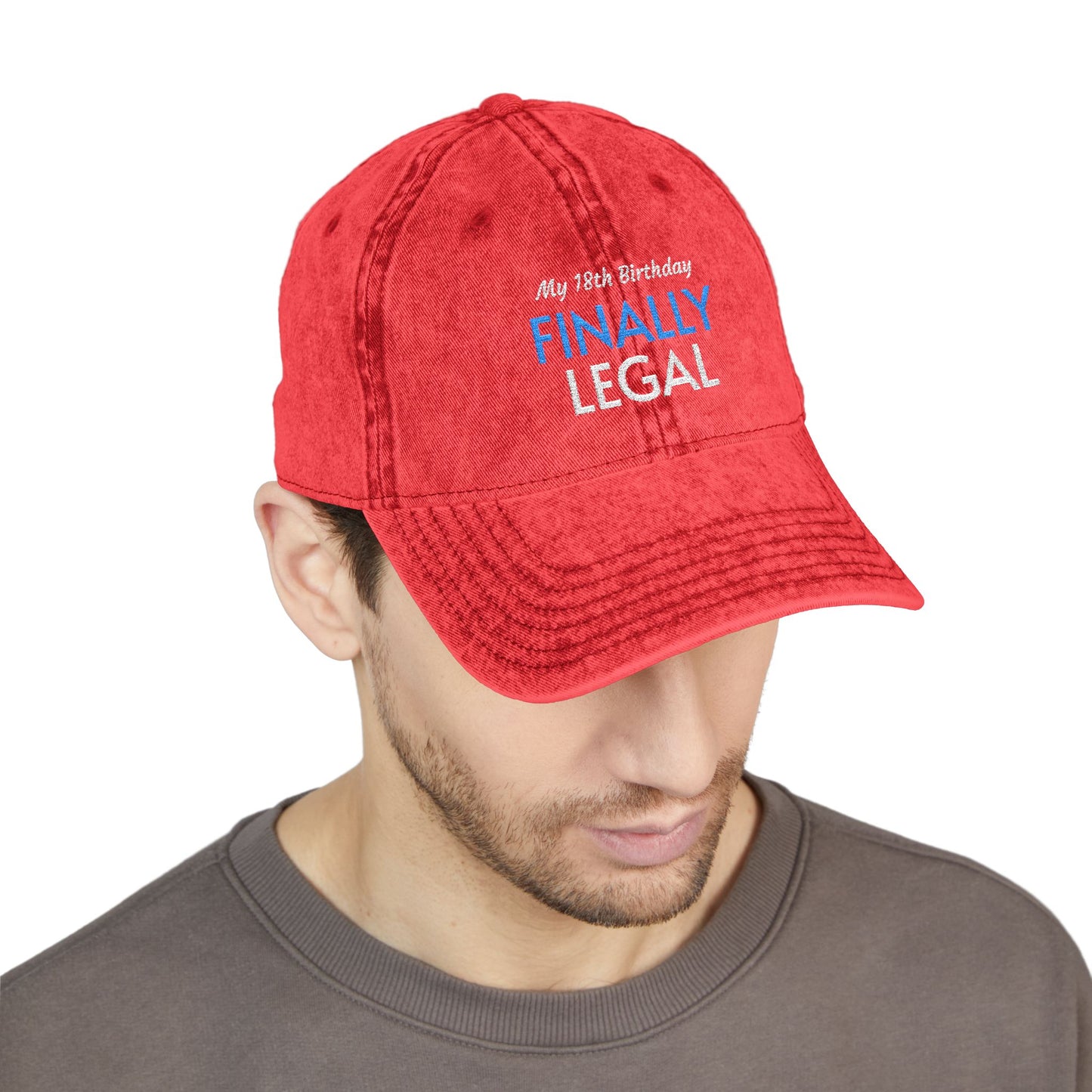 Vintage Embroidered Cap — “Finally Legal” 21st Birthday Hat