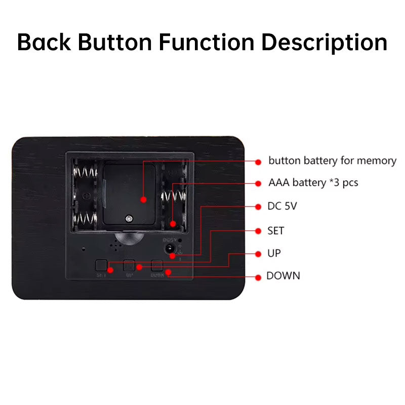 Wooden Digital Alarm Clock LED - Voice-activated Alarm Clock with Date and Temperature