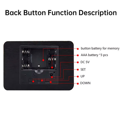 Wooden Digital Alarm Clock LED - Voice-activated Alarm Clock with Date and Temperature