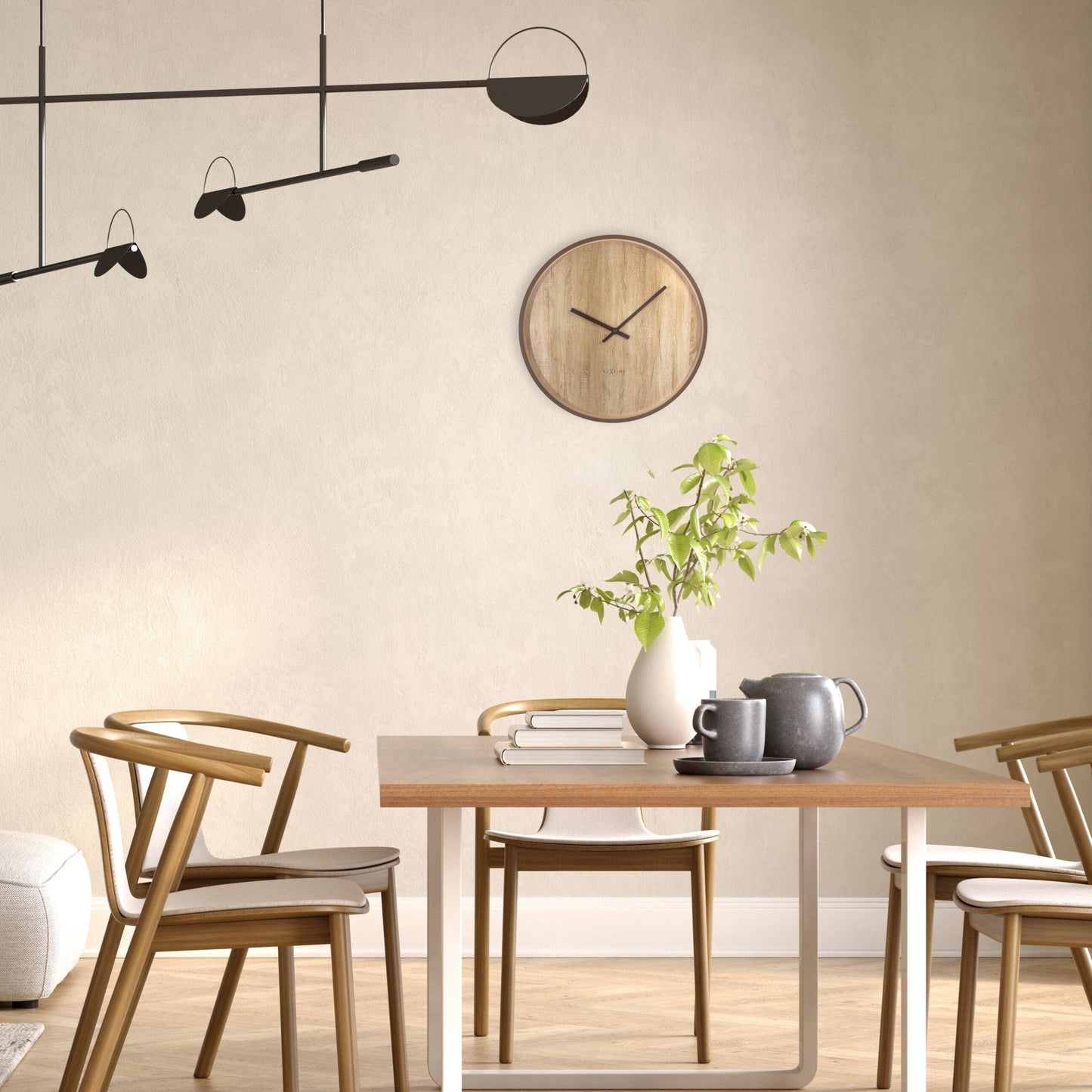 NeXtime Oslo Wandklok 30cm - Japandi Stijl - Donkerbruin/Lichtbruin