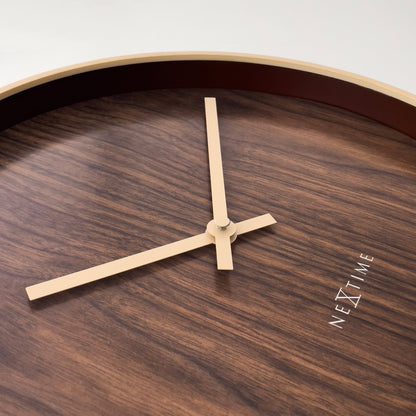 NeXtime Oslo Wandklok 30cm - Japandi Stijl - Donkerbruin/Lichtbruin