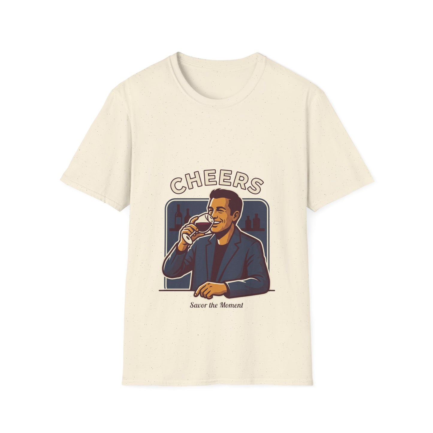 Cheers T-Shirt — Vintage Man Raising Glass "Savor the Moment" Graphic Tee