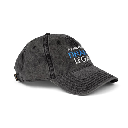 Vintage Embroidered Cap — “Finally Legal” 21st Birthday Hat