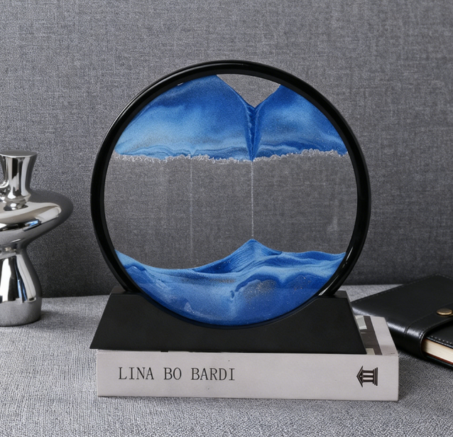 3D Zandloper met Bewegend Zand - Relaxerende Decoratie voor Bureau & Woonkamer