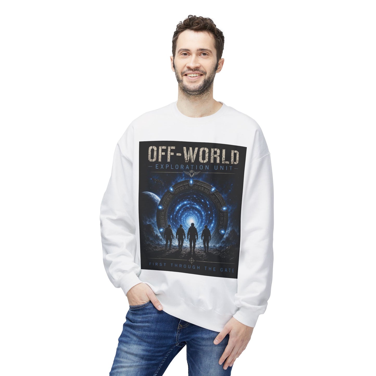 Off-World Exploration Unit Sweatshirt | Sci-Fi Crewneck | Space Explorer Sweater | First Through The Gate | Gift for Science Fiction Fans