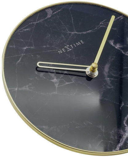 NeXtime Marble Tafelklok 20cm - Zwart Marmer Glas met Gouden Accenten