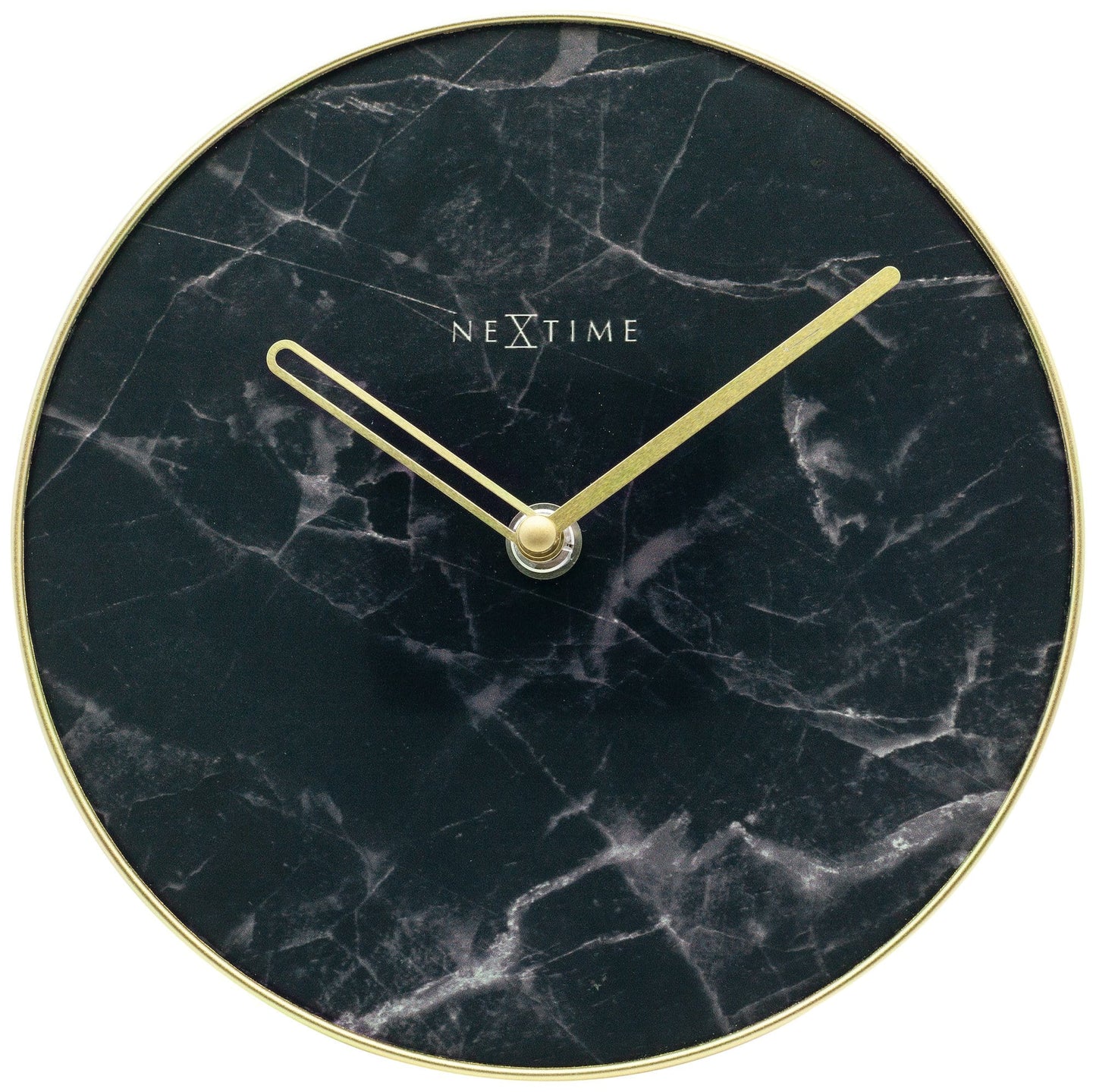 NeXtime Marble Tafelklok 20cm - Zwart Marmer Glas met Gouden Accenten