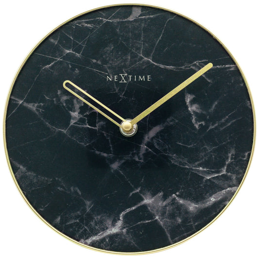 NeXtime Marble Tafelklok 20cm - Zwart Marmer Glas met Gouden Accenten