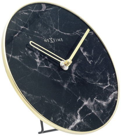 NeXtime Marble Tafelklok 20cm - Zwart Marmer Glas met Gouden Accenten