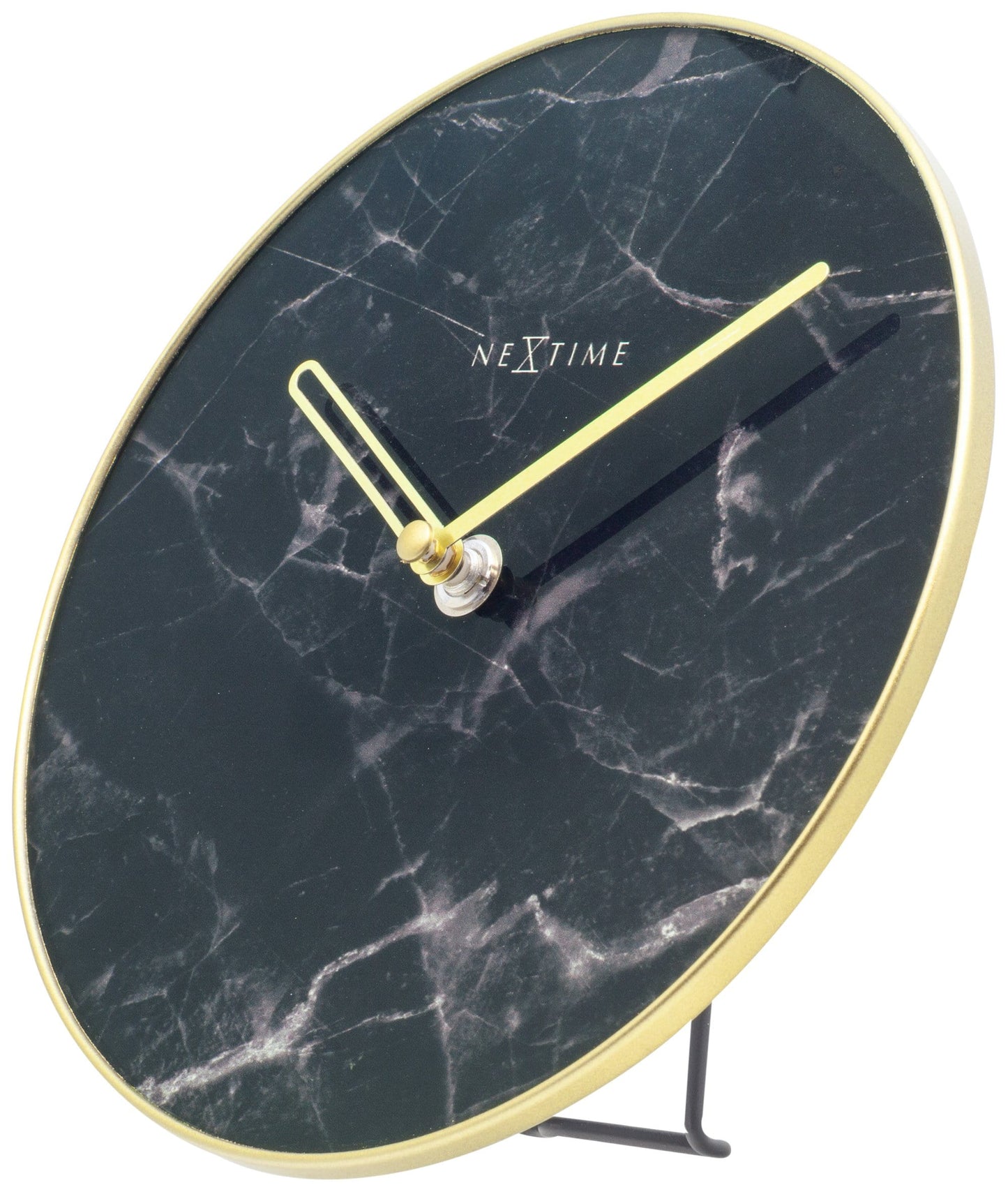 NeXtime Marble Tafelklok 20cm - Zwart Marmer Glas met Gouden Accenten