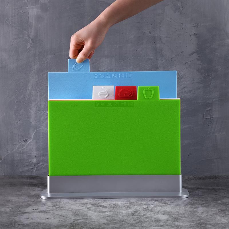 Snijplankenset 4-delig met Houder - Kleurgecodeerd - 32x25 cm