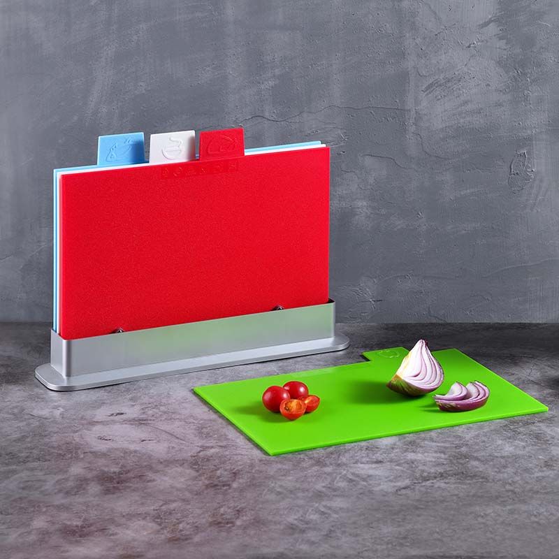 Snijplankenset 4-delig met Houder - Kleurgecodeerd - 32x25 cm