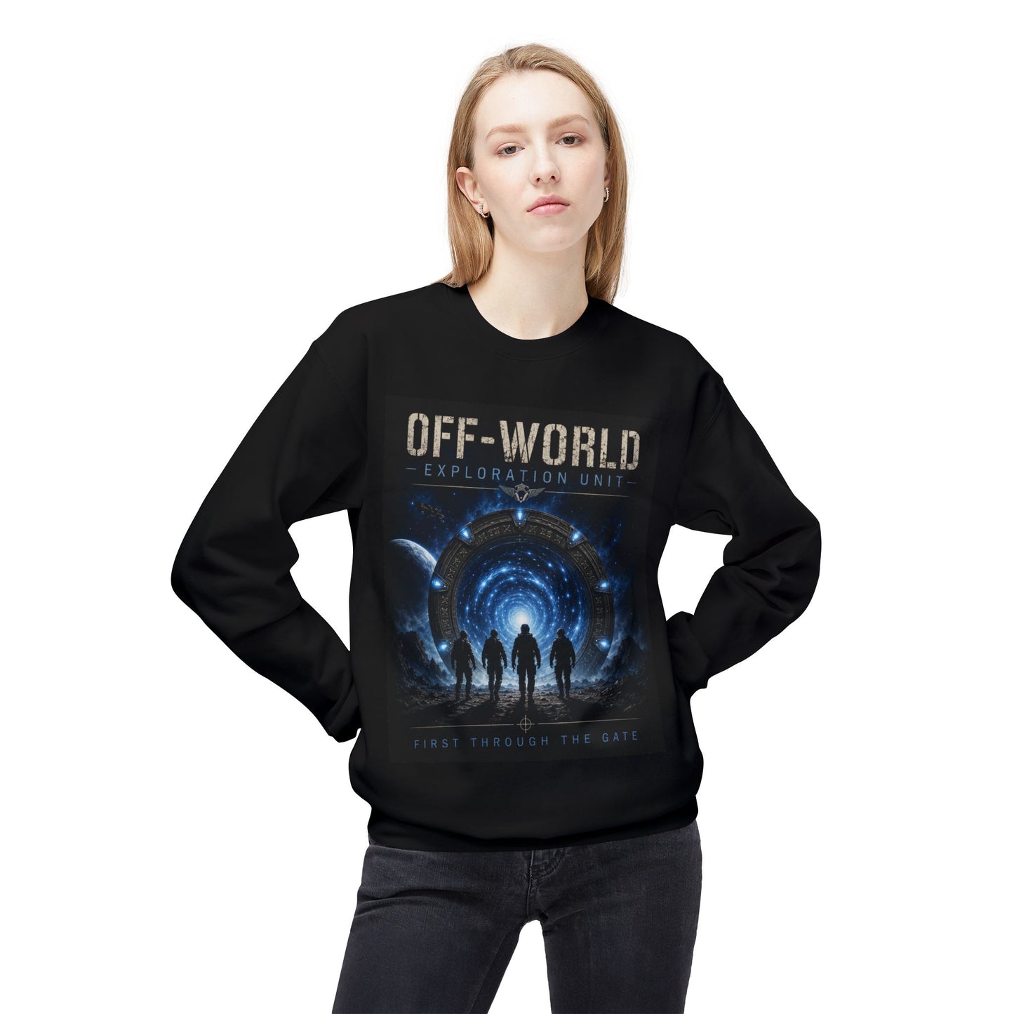 Off-World Exploration Unit Sweatshirt | Sci-Fi Crewneck | Space Explorer Sweater | First Through The Gate | Gift for Science Fiction Fans