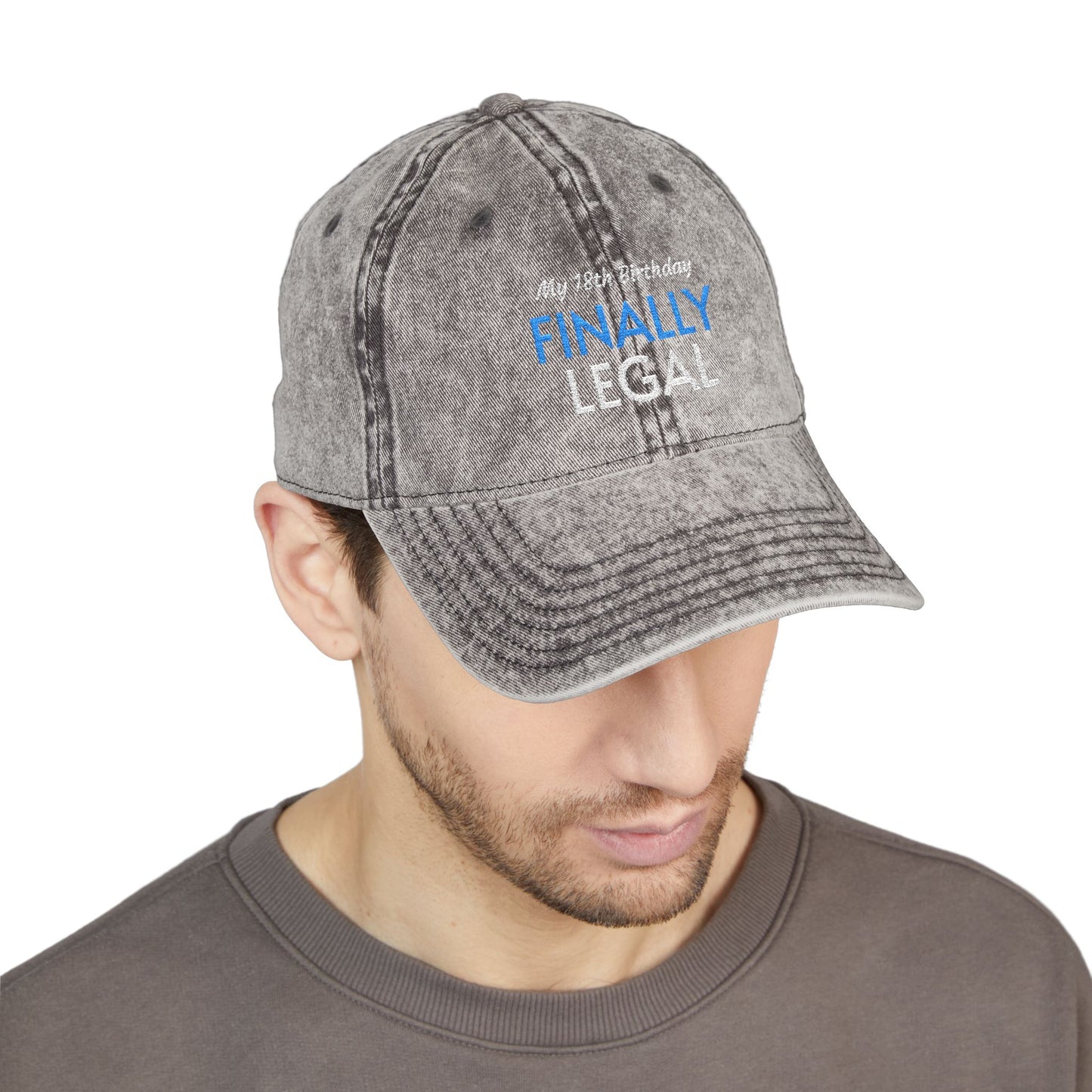 Vintage Embroidered Cap — “Finally Legal” 21st Birthday Hat