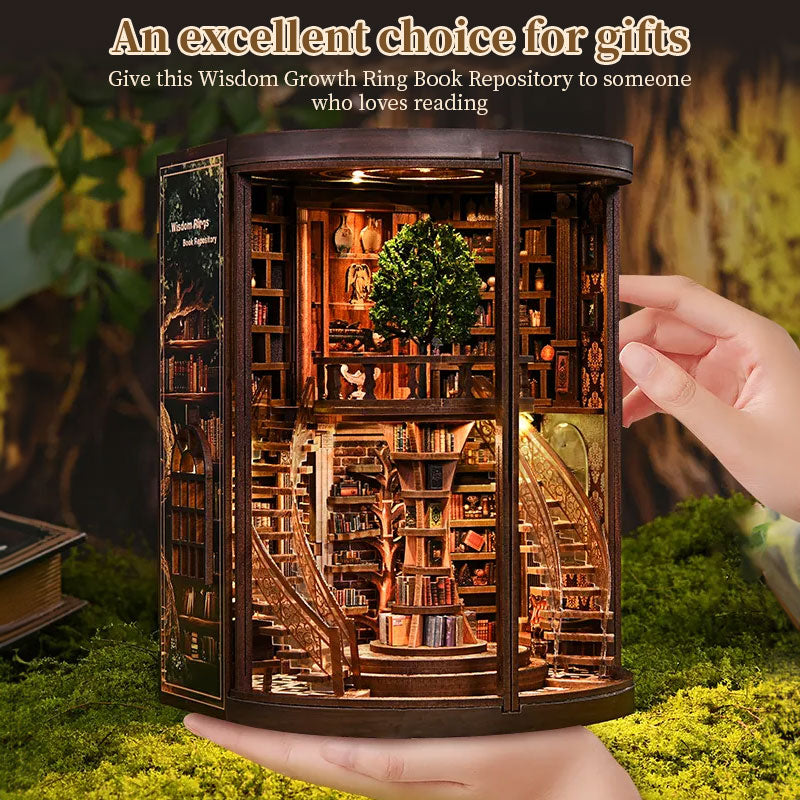 Book Nook Bookend - Wooden Miniature Building Kit with Lights