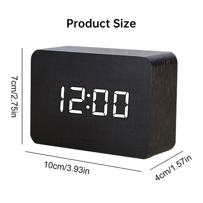 Wooden Digital Alarm Clock LED - Voice-activated Alarm Clock with Date and Temperature