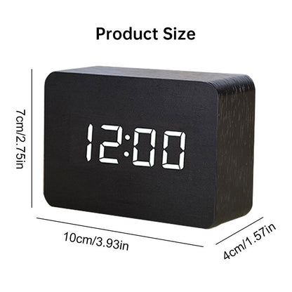 Wooden Digital Alarm Clock LED - Voice-activated Alarm Clock with Date and Temperature