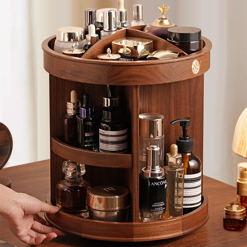 Draaibare Make-up Organizer Walnoothout - 3-Laags Cosmetica Opbergbox Bureau