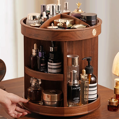Draaibare Make-up Organizer Walnoothout - 3-Laags Cosmetica Opbergbox Bureau