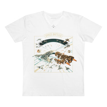 Space Battles V-Neck Tee — Retro Sci‑Fi Starship Graphic