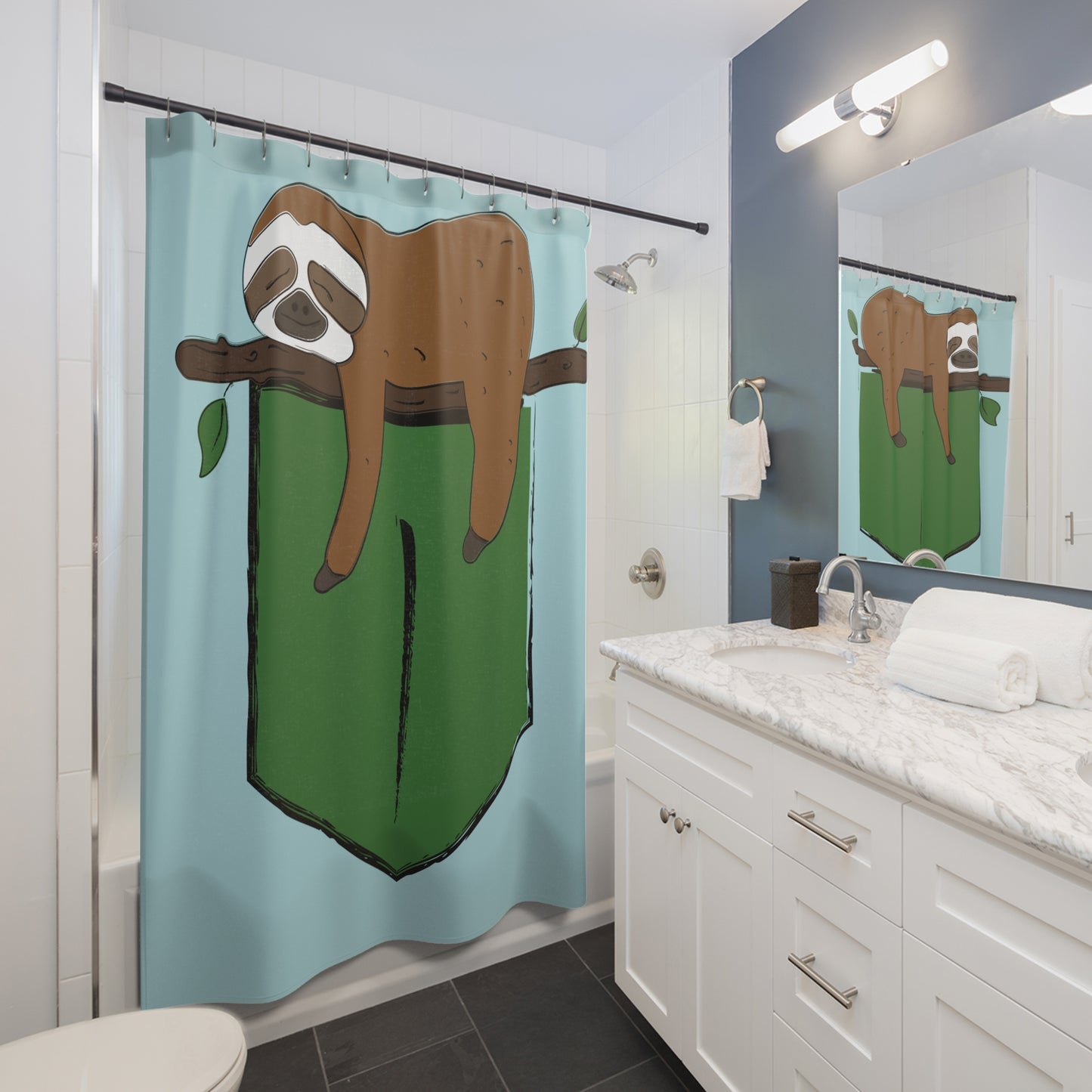 Cute Sloth Shower Curtain – Relaxing Jungle Bath Decor