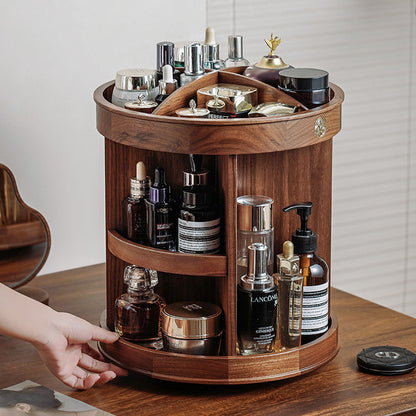 Draaibare Make-up Organizer Walnoothout - 3-Laags Cosmetica Opbergbox Bureau