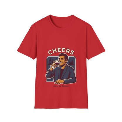 Cheers T-Shirt — Vintage Man Raising Glass "Savor the Moment" Graphic Tee