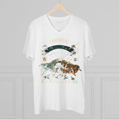 Space Battles V-Neck Tee — Retro Sci‑Fi Starship Graphic
