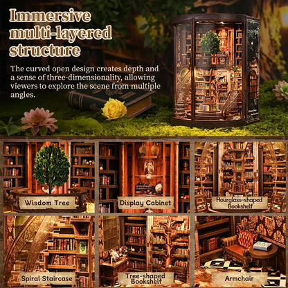 Book Nook Bookend - Wooden Miniature Building Kit with Lights
