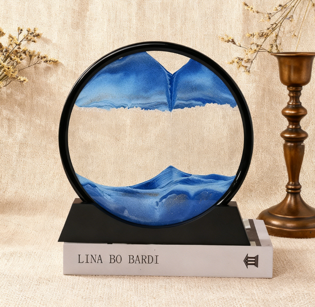 3D Zandloper met Bewegend Zand - Relaxerende Decoratie voor Bureau & Woonkamer
